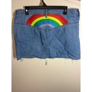 NWT Pride Rainbow Denim Mini Skirt Blue Jean Embroidered Retro Y2K Size Large